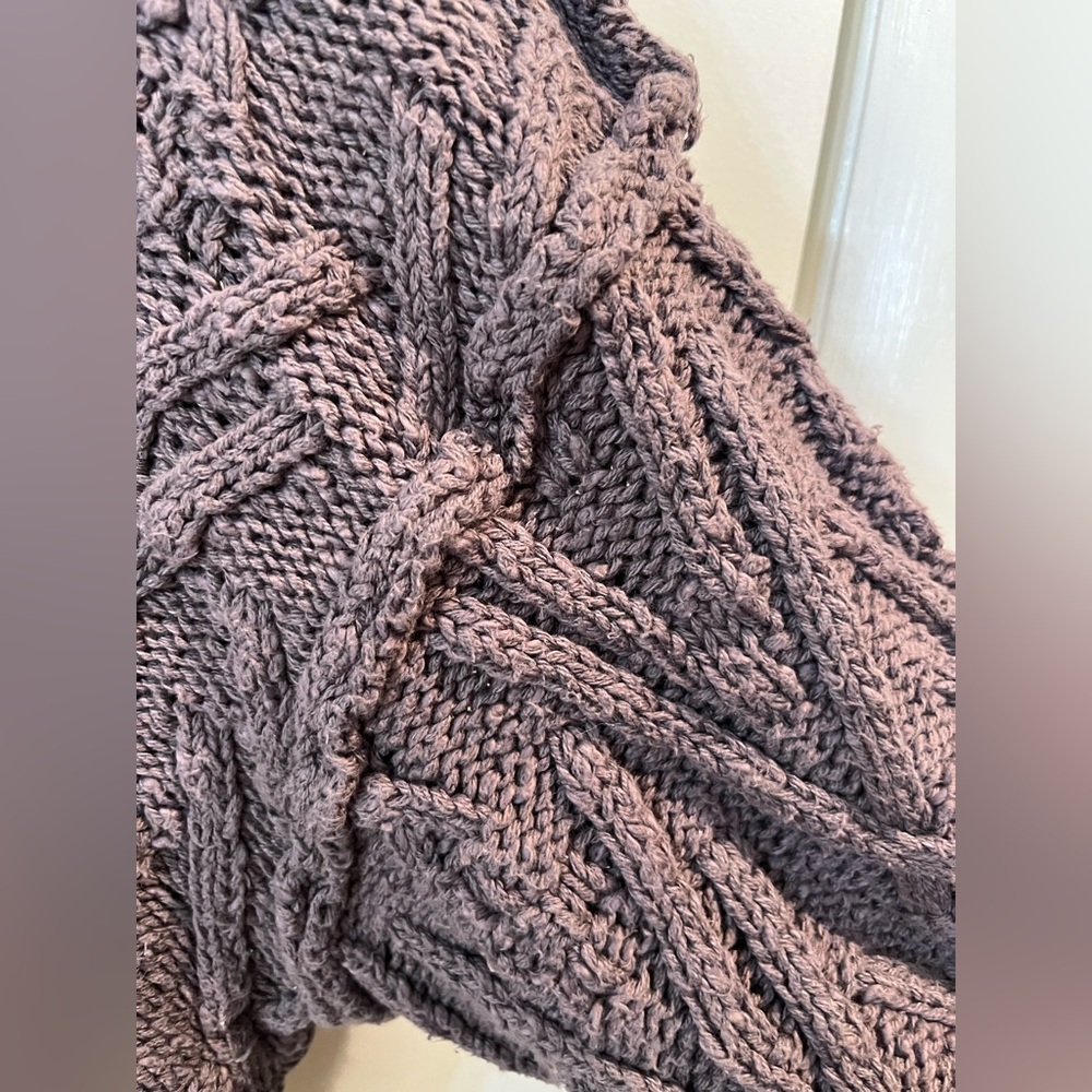 Free People Isla Cable Knit Tunic Sweater Sz L Gray(Shaded Rock)Cotton Oversized - Picture 12 of 14